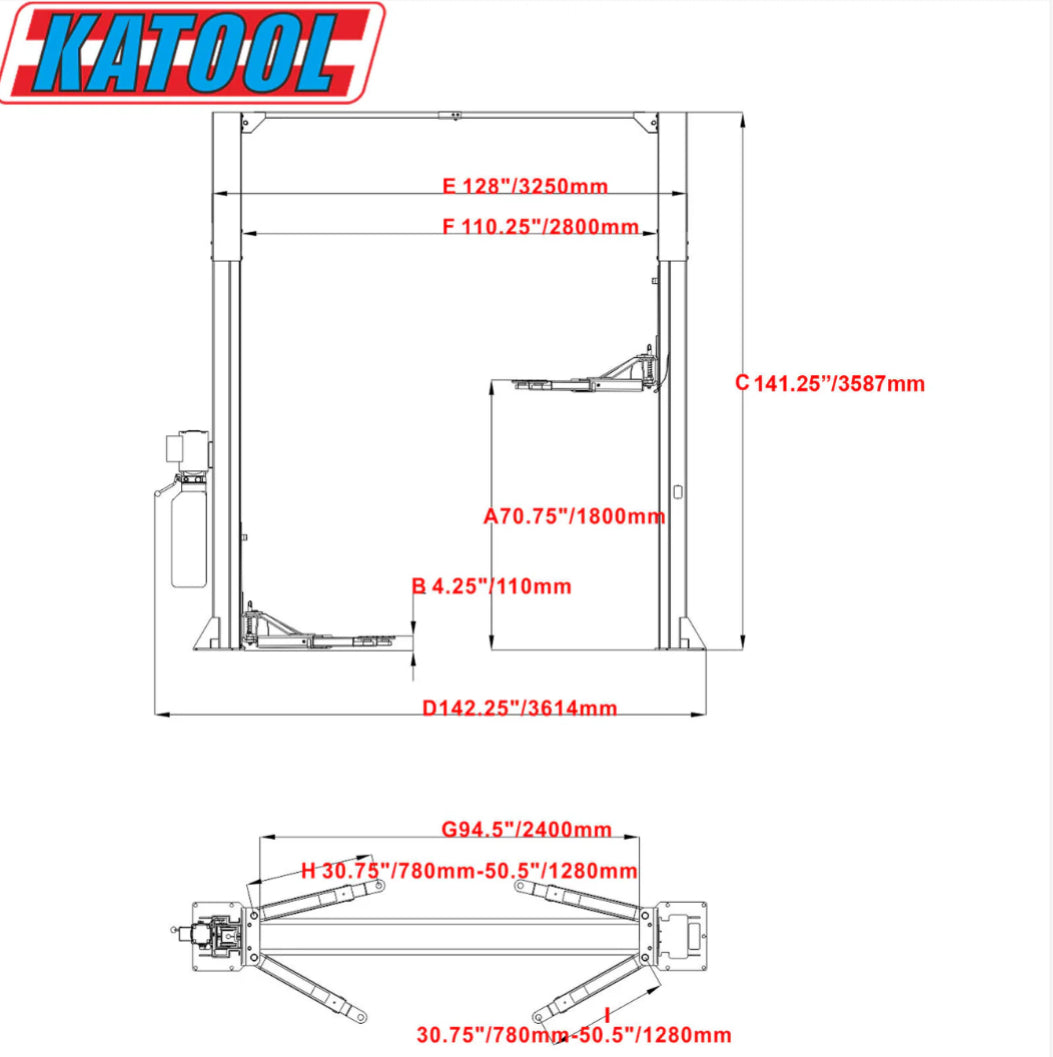 Katool KT-M110 11,000lbs Two Post Lift