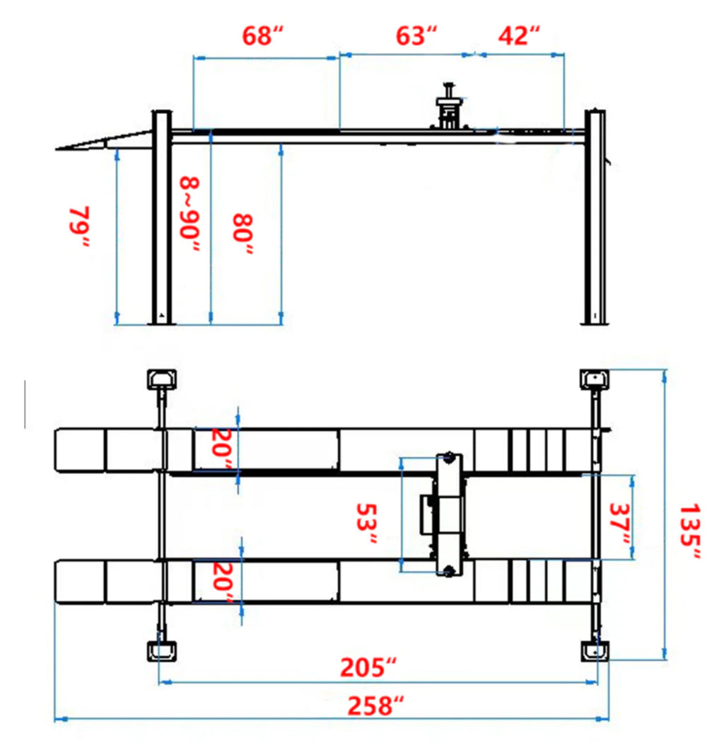 Katool KT-4H120X Heavy Duty Four Post Lift 12,000 lbs Capacity