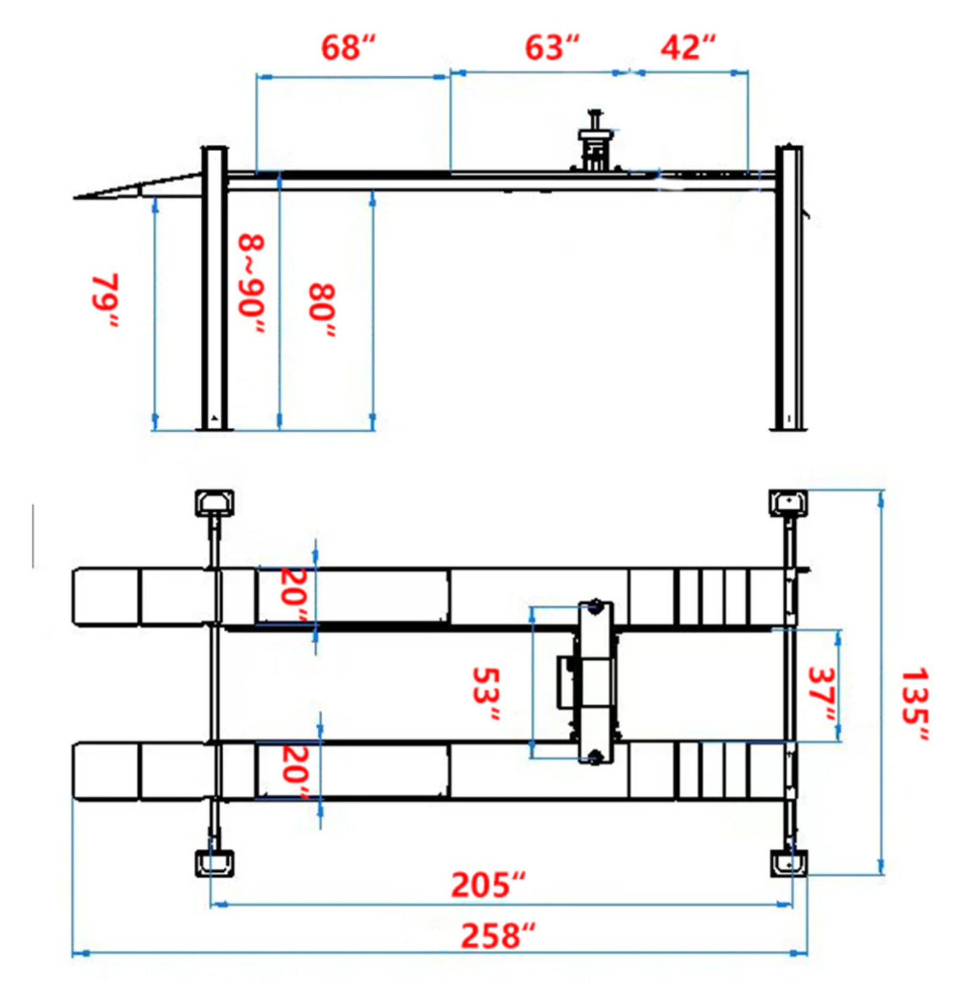 Katool KT-4H120X Heavy Duty Four Post Lift 12,000 lbs Capacity
