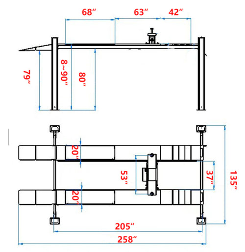 Katool KT-4H120X Heavy Duty Four Post Lift 12,000 lbs Capacity